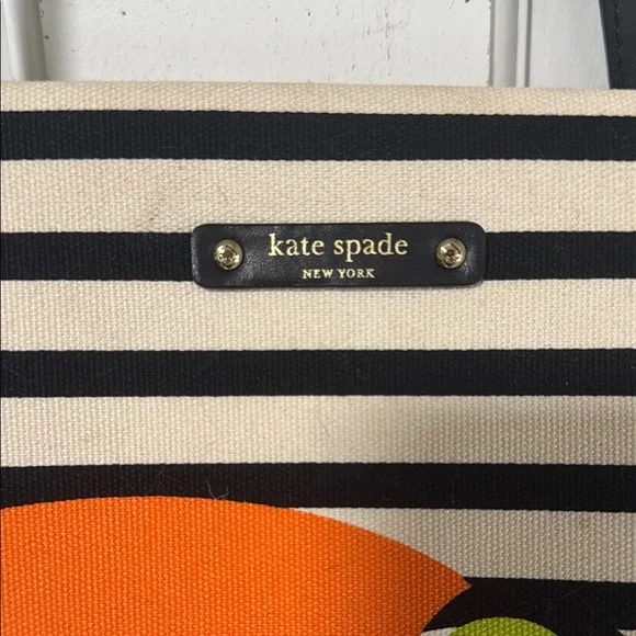 Kate Spade Black and White Striped Tote with Toucan Design - Picture 3 of 9